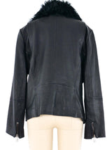 Badgley Mischka Shearling Trim Leather Moto Jacket Jacket arcadeshops.com