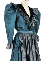 1978 Yves Saint Laurent Taffeta Ruffle Trim Ensemble Suit arcadeshops.com