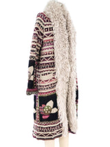 2009 Chanel Fur Trimmed Fair Isle Maxi Cardigan Jacket arcadeshops.com