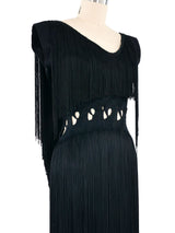 1960s Black Fringe Cut Out Gown Dress arcadeshops.com