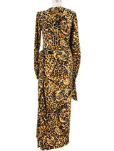 1986 Yves Saint Laurent Leopard Scarf Silk Gown Dress arcadeshops.com