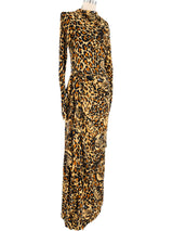 1986 Yves Saint Laurent Leopard Scarf Silk Gown Dress arcadeshops.com