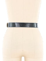 Escada Black Embossed Croc Belt Accessory arcadeshops.com
