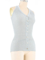 Yves Saint Laurent Silver Lurex Knit Vest Top arcadeshops.com