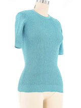 Yves Saint Laurent Turquoise Lurex Ribbed Top Top arcadeshops.com
