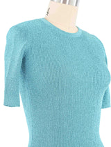 Yves Saint Laurent Turquoise Lurex Ribbed Top Top arcadeshops.com