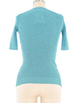 Yves Saint Laurent Turquoise Lurex Ribbed Top Top arcadeshops.com