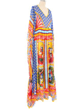 Dolce and Gabbana Carretto Print Silk Chiffon Caftan Dress arcadeshops.com