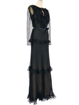 Oscar de la Renta Chiffon Tiered Ruffle Applique Gown Dress arcadeshops.com