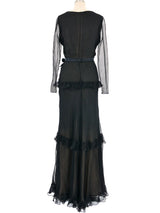 Oscar de la Renta Chiffon Tiered Ruffle Applique Gown Dress arcadeshops.com