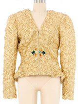 Textured Gold Lame Peplum Jacket Jacket arcadeshops.com