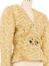 Textured Gold Lame Peplum Jacket Jacket arcadeshops.com
