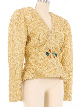 Textured Gold Lame Peplum Jacket Jacket arcadeshops.com