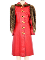 1970s Red Leather Fur Trim Coat Jacket arcadeshops.com