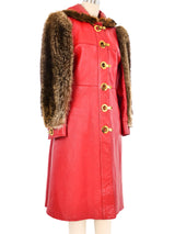 1970s Red Leather Fur Trim Coat Jacket arcadeshops.com