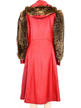 1970s Red Leather Fur Trim Coat Jacket arcadeshops.com