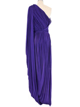 1970s Halston Purple Draped One Shoulder Chiffon Gown Dress arcadeshops.com