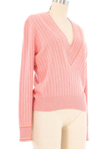 Chanel Varsity Style Pink Sweater Top arcadeshops.com