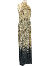 Oleg Cassini Ombre Gold Sequin Gown Dress arcadeshops.com