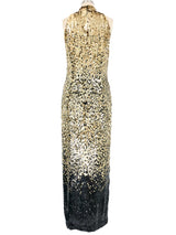 Oleg Cassini Ombre Gold Sequin Gown Dress arcadeshops.com