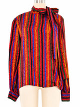 Givenchy Striped Silk Tie Neck Blouse Top arcadeshops.com