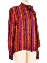 Givenchy Striped Silk Tie Neck Blouse Top arcadeshops.com