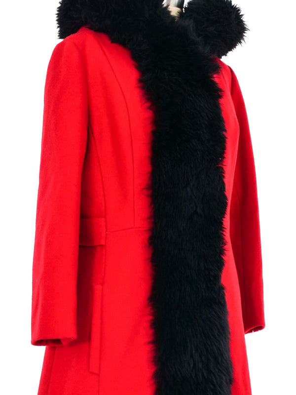 1960s Crimson Faux Fur Trimmed Princess Coat Outerwear arcadeshops.com
