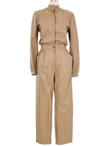Taupe Leather Jumpsuit Suit arcadeshops.com