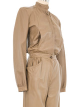 Taupe Leather Jumpsuit Suit arcadeshops.com