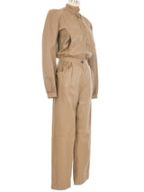 Taupe Leather Jumpsuit Suit arcadeshops.com