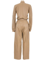 Taupe Leather Jumpsuit Suit arcadeshops.com