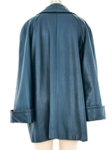 Christian Dior Teal Leather Pea Coat Outerwear arcadeshops.com