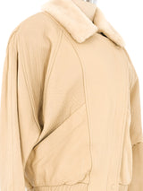 Ivory Shearling Trimmed Leather Bomber Outerwear arcadeshops.com