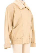 Ivory Shearling Trimmed Leather Bomber Outerwear arcadeshops.com
