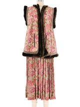 Faux Fur Trimmed Floral Skirt Ensemble Suit arcadeshops.com