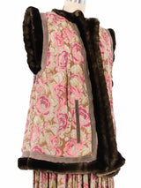 Faux Fur Trimmed Floral Skirt Ensemble Suit arcadeshops.com