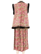 Faux Fur Trimmed Floral Skirt Ensemble Suit arcadeshops.com