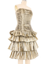 1980s Victor Costa Gold Lame Strapless Dress Dress arcadeshops.com