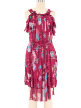 Galliano Dark Mauve Newsprint Chiffon Apron Dress Dress arcadeshops.com