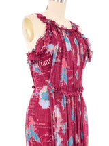Galliano Dark Mauve Newsprint Chiffon Apron Dress Dress arcadeshops.com