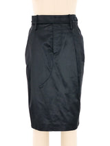 2001 Gucci by Tom Ford Black Satin Belted Pencil Skirt Bottom arcadeshops.com