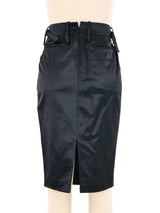 2001 Gucci by Tom Ford Black Satin Belted Pencil Skirt Bottom arcadeshops.com