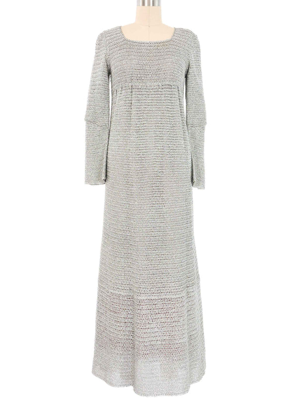 1960s Silver Crochet Bell Sleeve Maxi Dress Dress arcadeshops.com