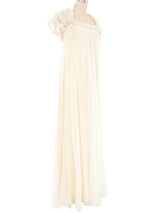 1970s Jean Varon Ivory Chiffon Ruffle Maxi Dress Dress arcadeshops.com