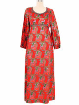 1970s Victor Costa Psych Print Brocade Gown Dress arcadeshops.com