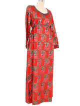 1970s Victor Costa Psych Print Brocade Gown Dress arcadeshops.com