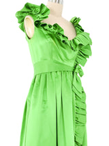 Green Satin Ruffle Maxi Dress Dress arcadeshops.com