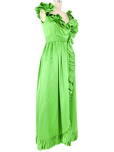Green Satin Ruffle Maxi Dress Dress arcadeshops.com
