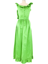 Green Satin Ruffle Maxi Dress Dress arcadeshops.com