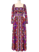 Victoria Royal Printed Purple Chiffon Gown Dress arcadeshops.com